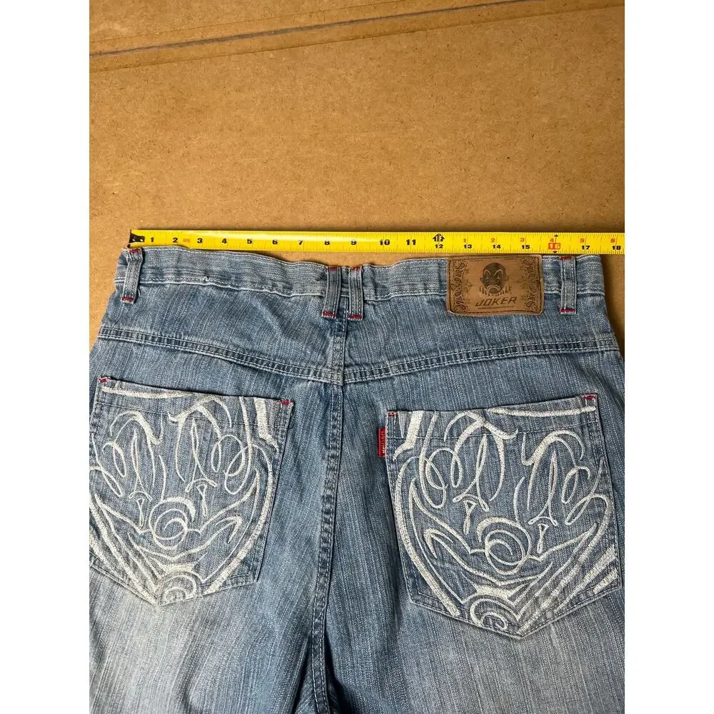 Vtg Y2K Joker Jorts Mens Blue Denim Shorts Baggy Wide Leg Skater 90s Size 38